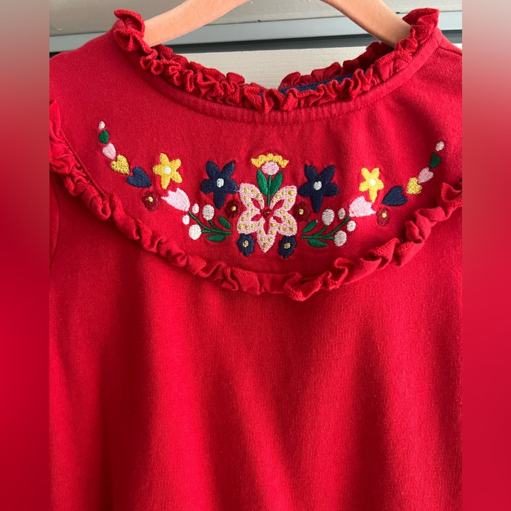 Red girls Mini Boden Embroidery Flowered Dress - Picture 6 of 6